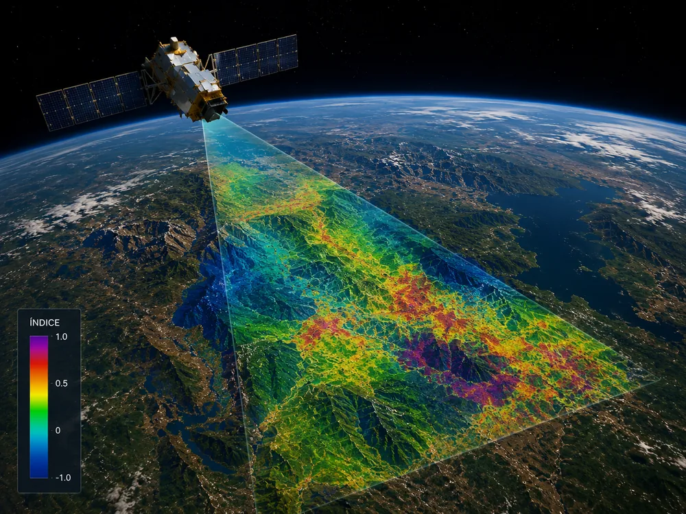 Satélite capturando información para teledetección y monitoreo